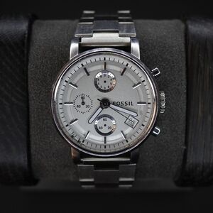 Fossil Boyfriend Chronograph Watch Mens 38mm Silver Tone ES2198 New Battery